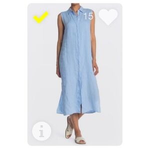 Theory Minimalist Lagenlook 100% Linen Sky Blue Button Down Shirt Dress S/M